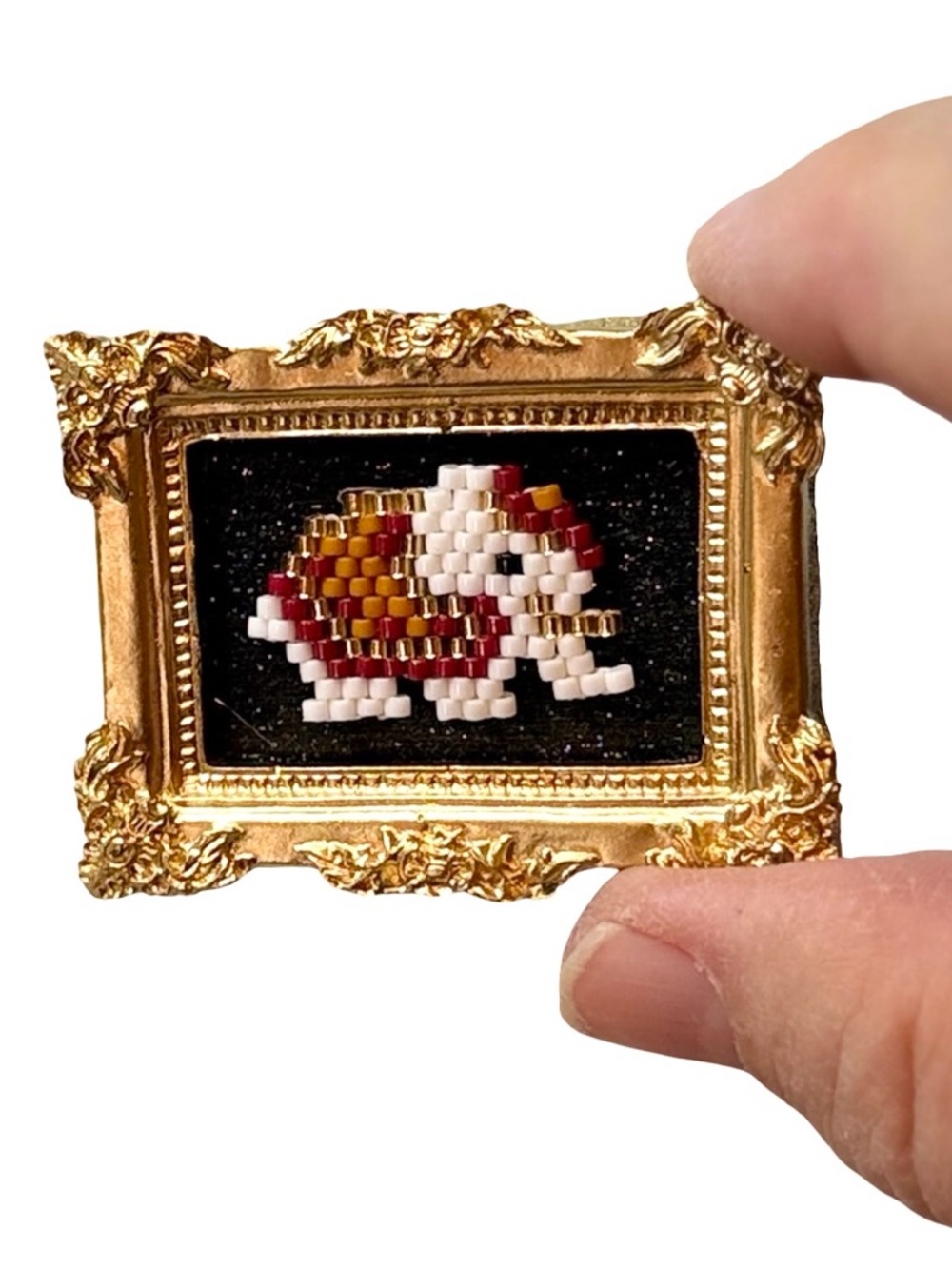 Tiny Framed Beaded Elephant Art
